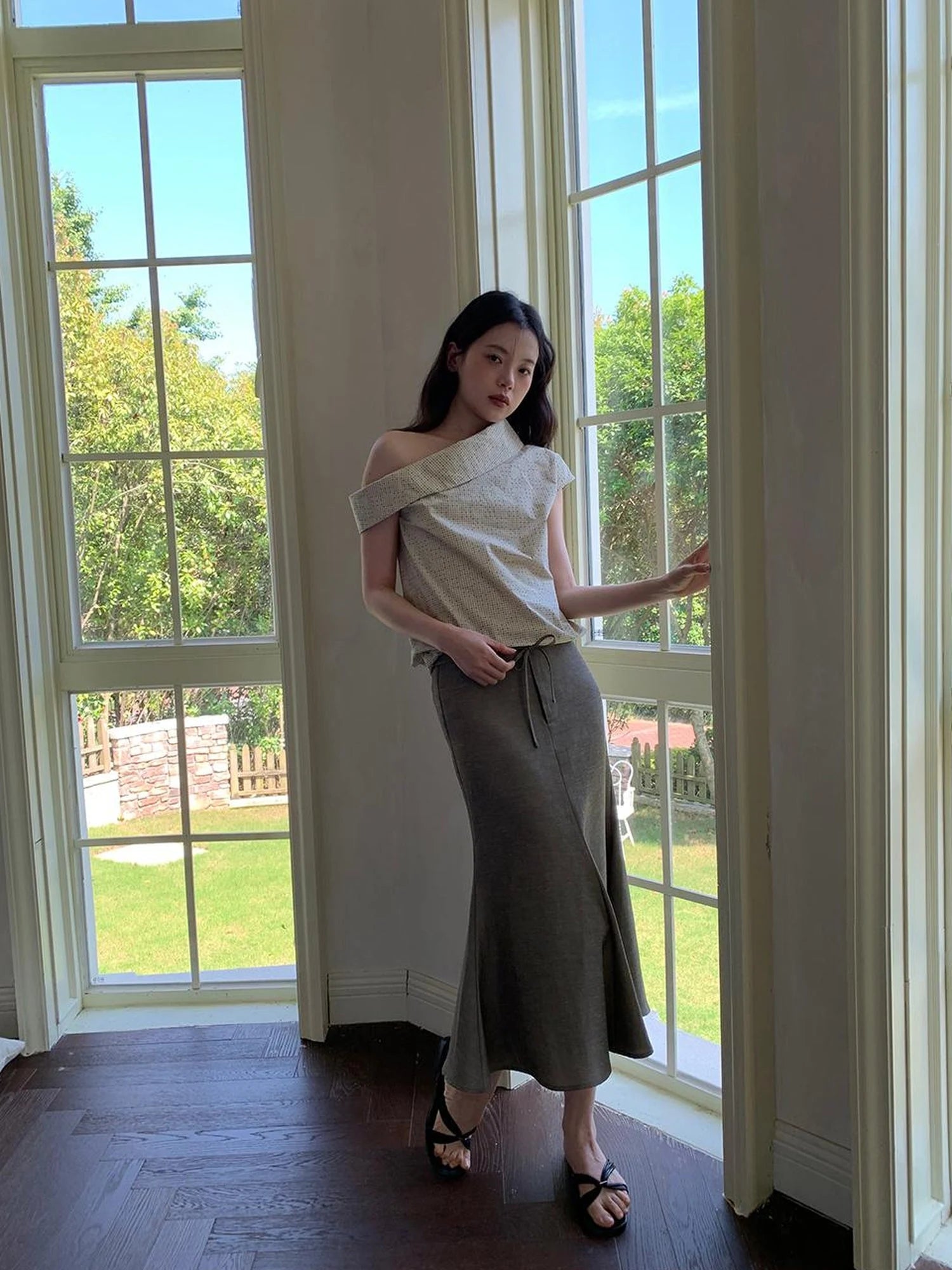 Flowy Midi Wrap Skirt With Asymmetric Hem