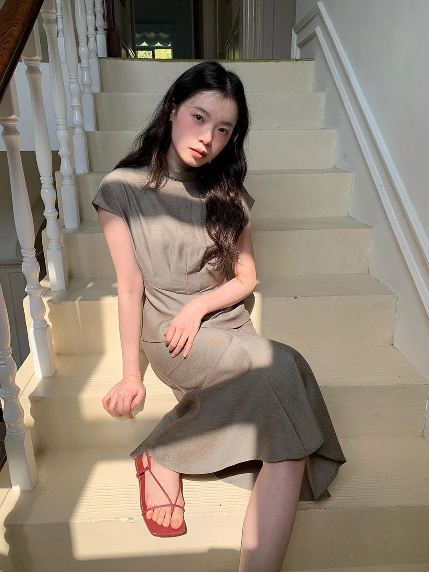 Flowy Midi Wrap Skirt With Asymmetric Hem