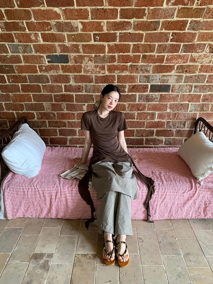 Flowy Ribbon Hem T-shirt with Elastic Waist