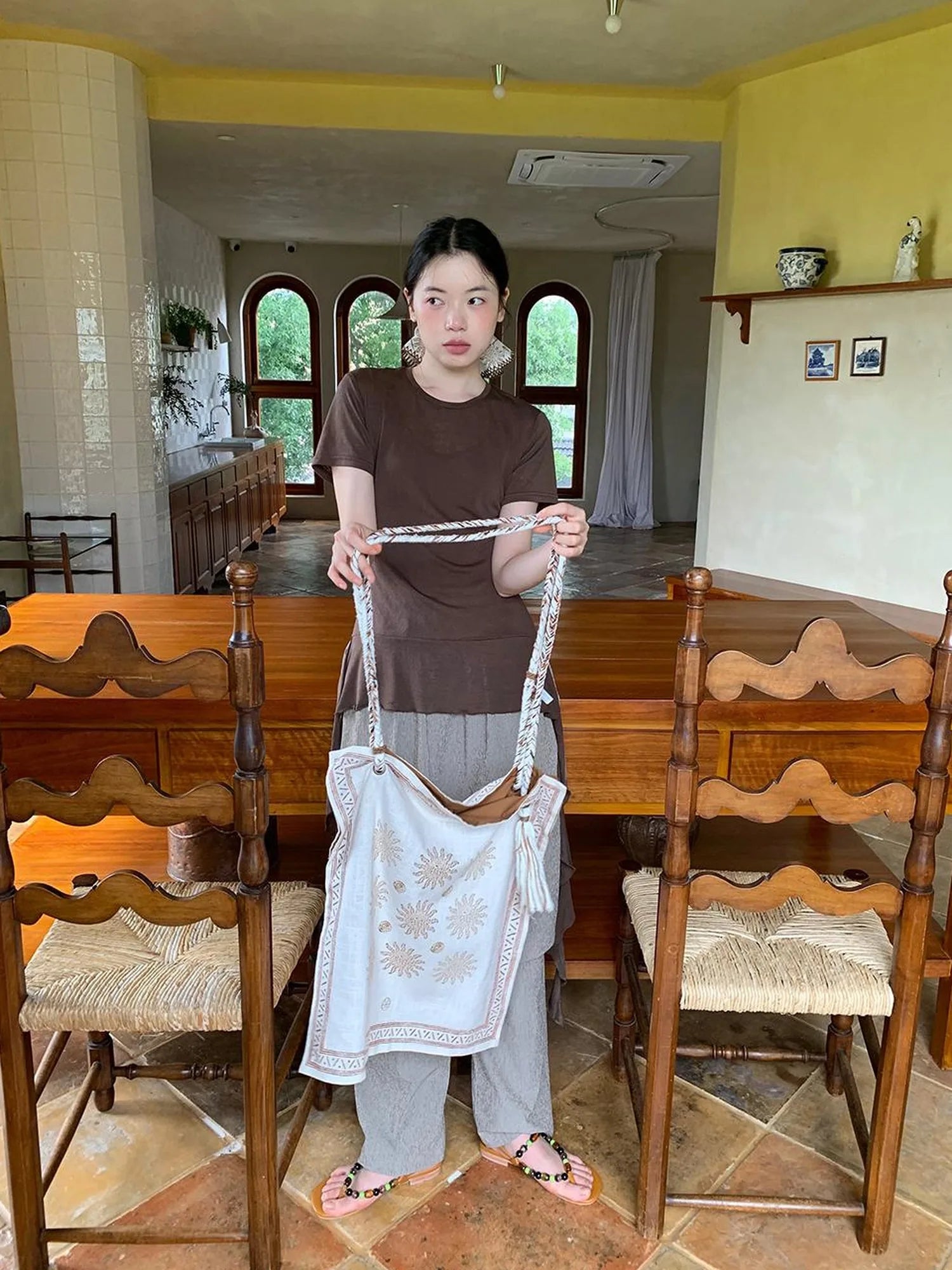 Flowy Ribbon Hem T-shirt with Elastic Waist