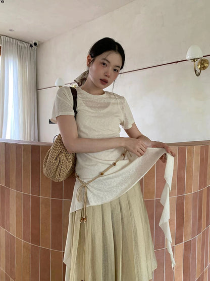 Flowy Ribbon Hem T-shirt with Elastic Waist