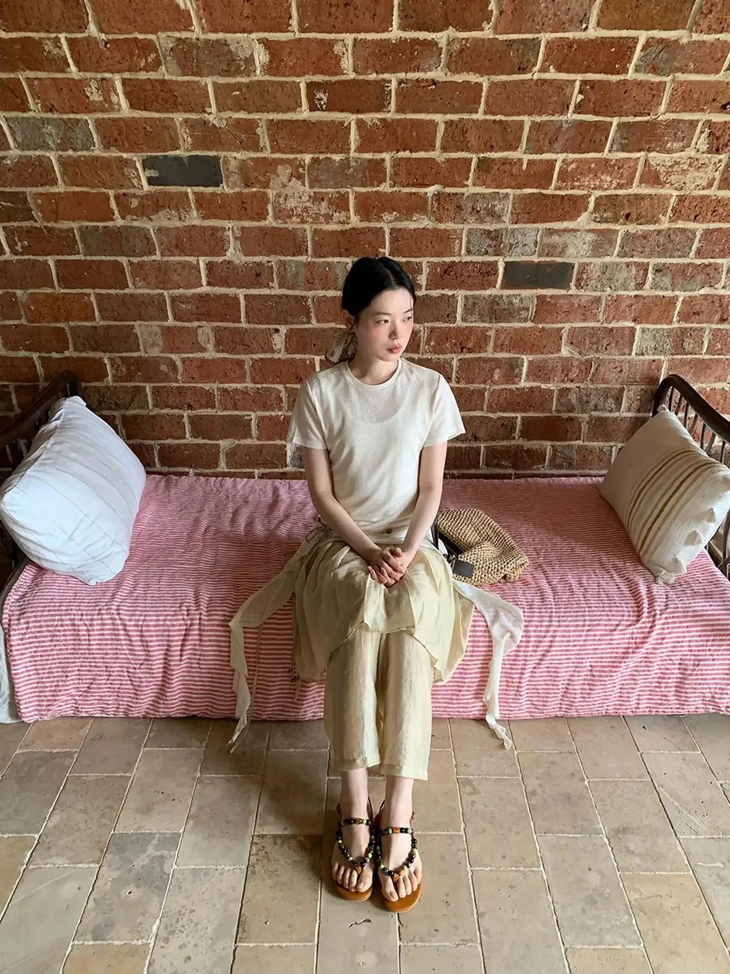 Flowy Ribbon Hem T-shirt with Elastic Waist