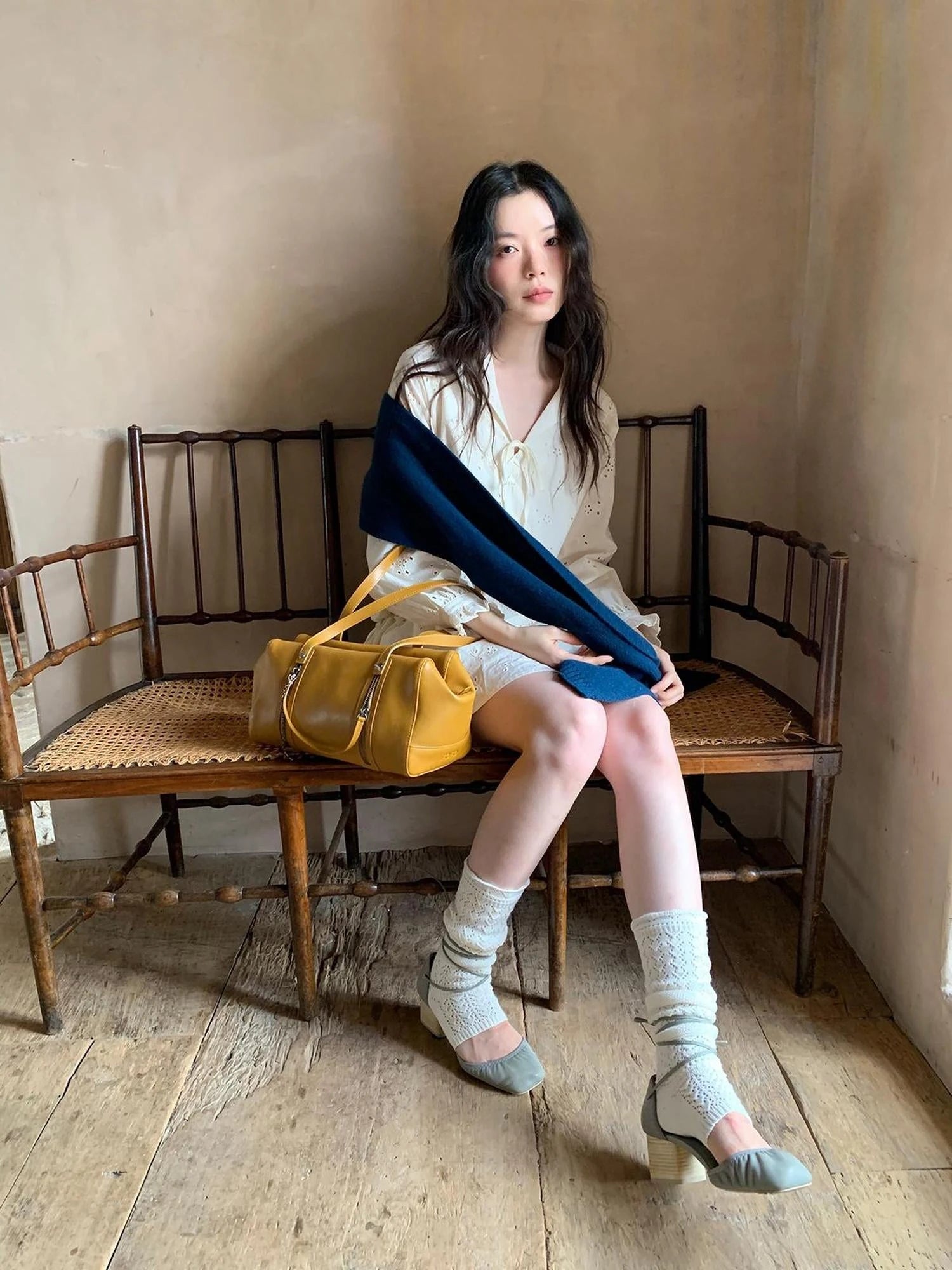 French Lace Trimmed Embroidered Shirt Dress with Waist Tie