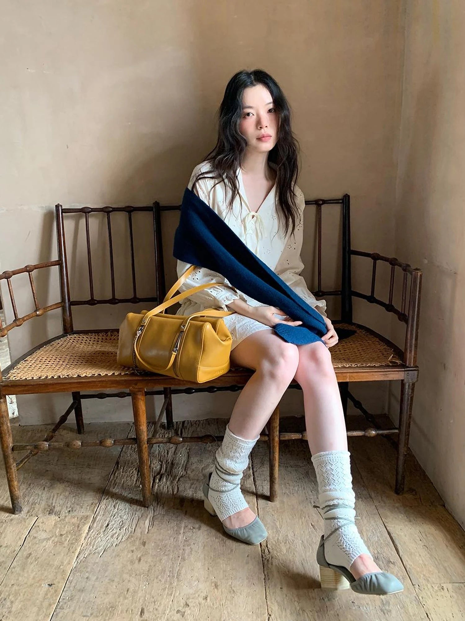 French Lace Trimmed Embroidered Shirt Dress with Waist Tie