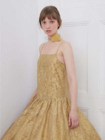 Dorydory Gold Tie Dye Jacquard A Line Floral Strap Women&