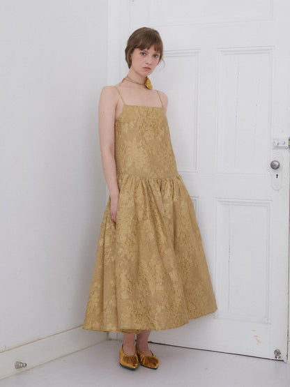 Dorydory Gold Tie Dye Jacquard A Line Floral Strap Women&