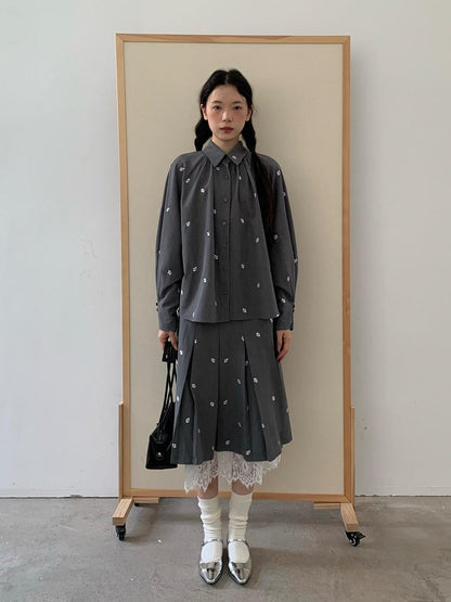 Dorydory Gray Embroidered Polo Collar Women&