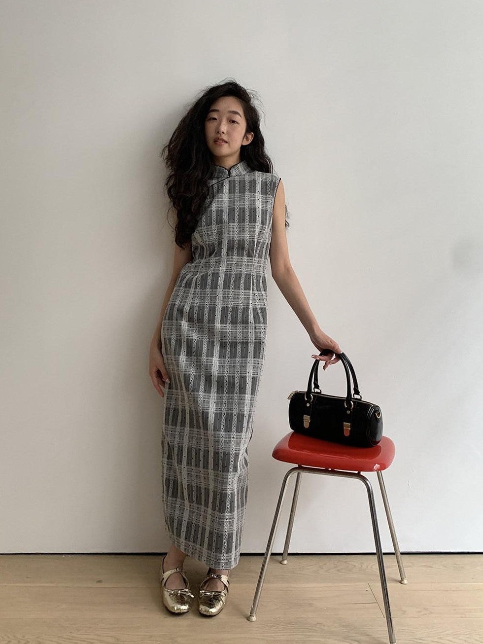Dorydory Gray Gingham Lace Flocked Polka Dot Women&