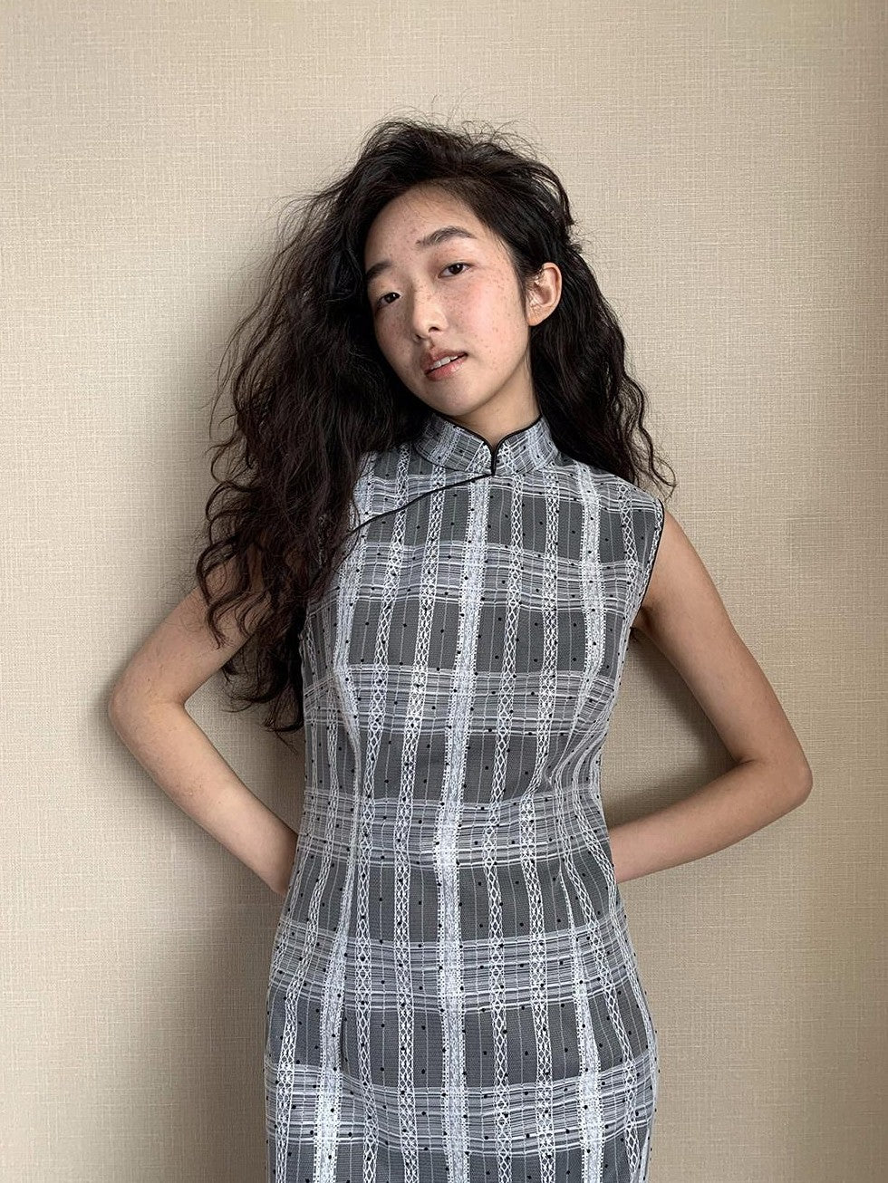Dorydory Gray Gingham Lace Flocked Polka Dot Women&