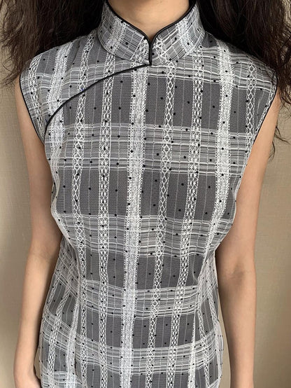 Dorydory Gray Gingham Lace Flocked Polka Dot Women&