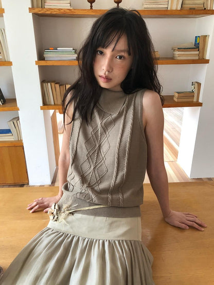 Dorydory Gray Green Openwork Knit Lapel Collar Women&