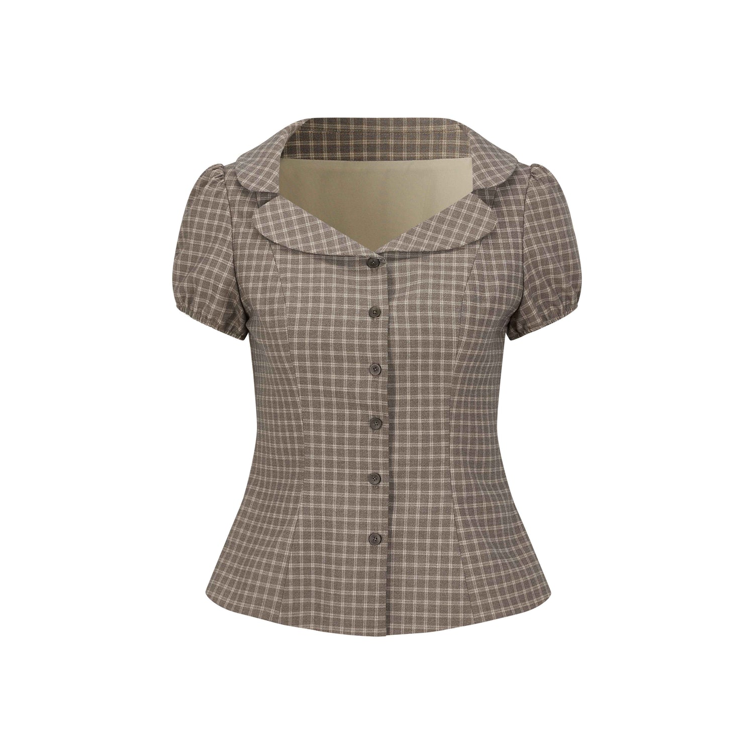 Dorydory_Gray_Purple_Plaid_Turn_Down_Collar_Puff_Sleeve_Women&
