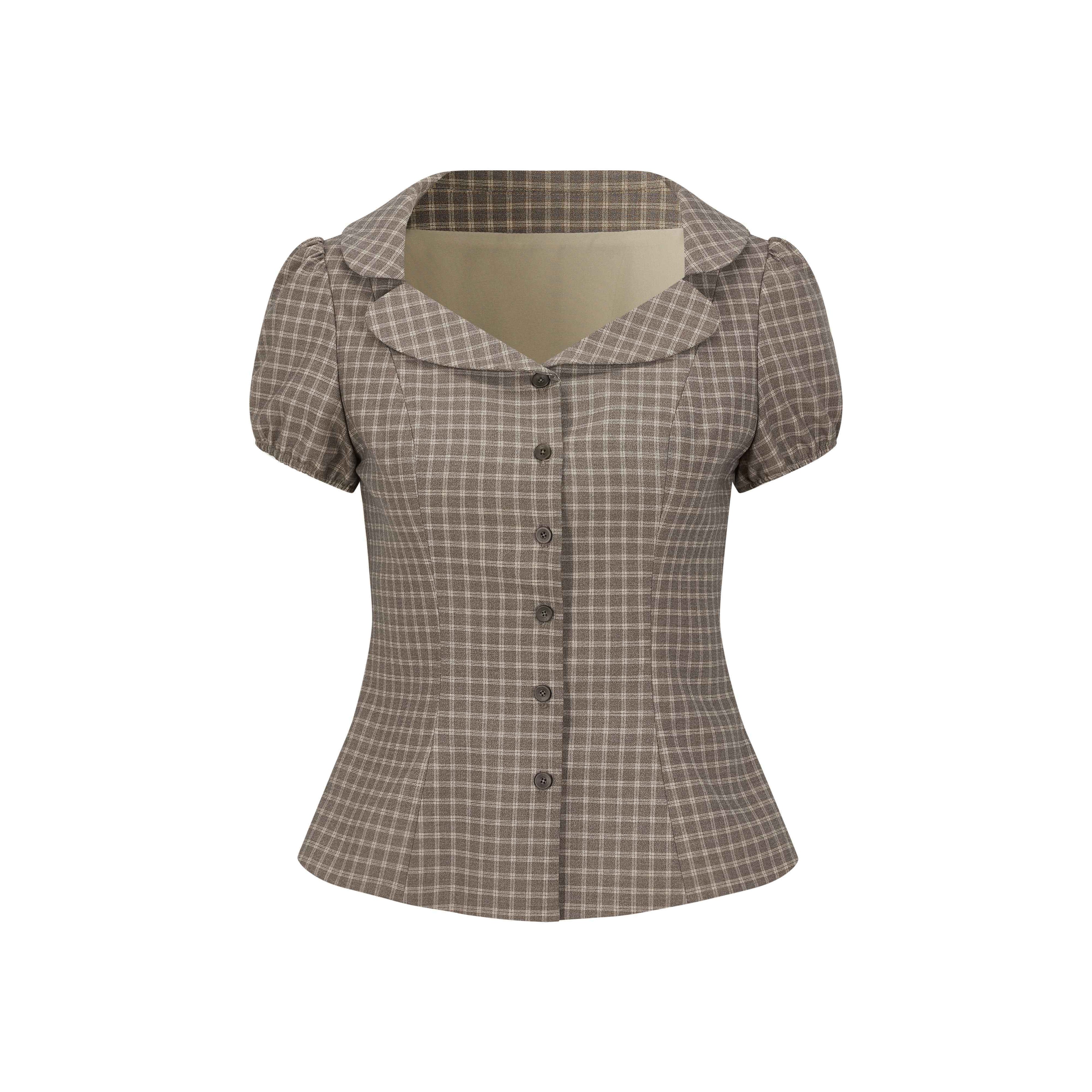 Dorydory_Gray_Purple_Plaid_Turn_Down_Collar_Puff_Sleeve_Women&