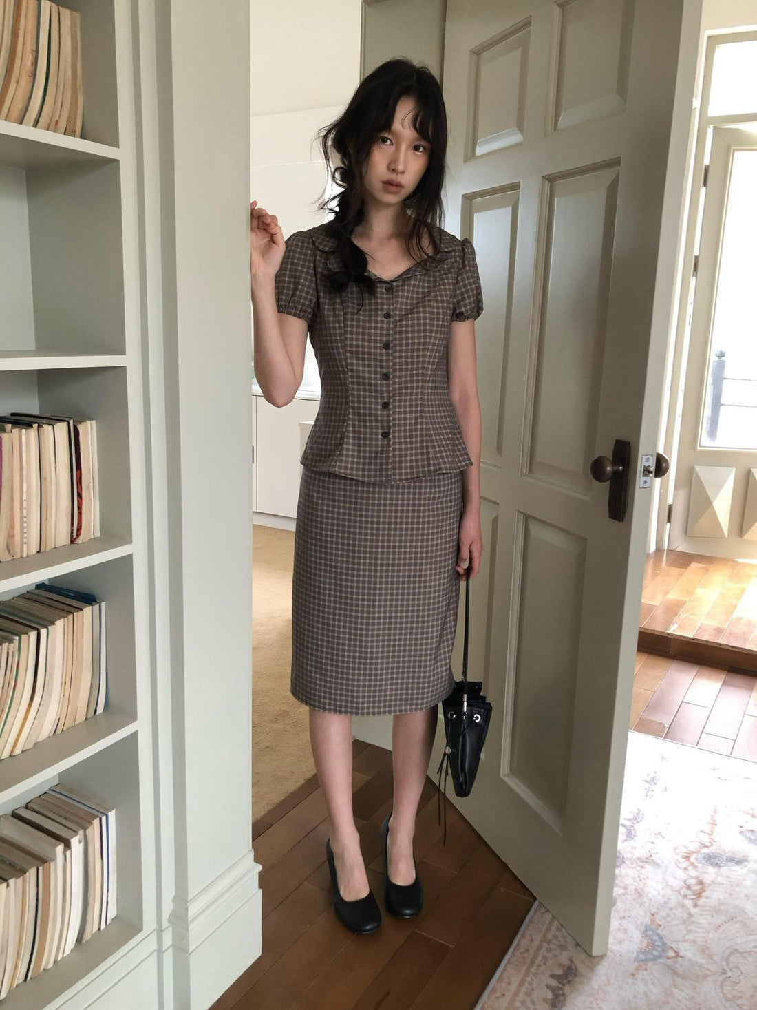 Dorydory Gray Purple Plaid Vintage Pencil Women&
