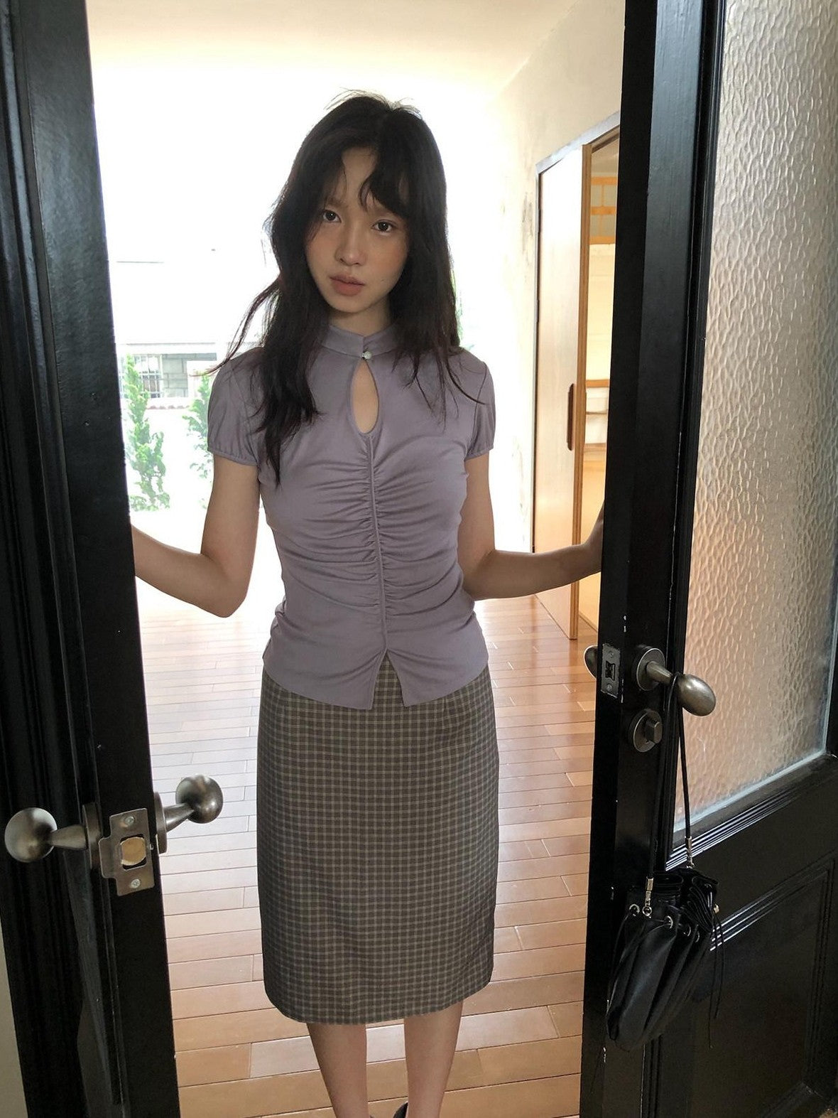 Dorydory Gray Purple Plaid Vintage Pencil Women&