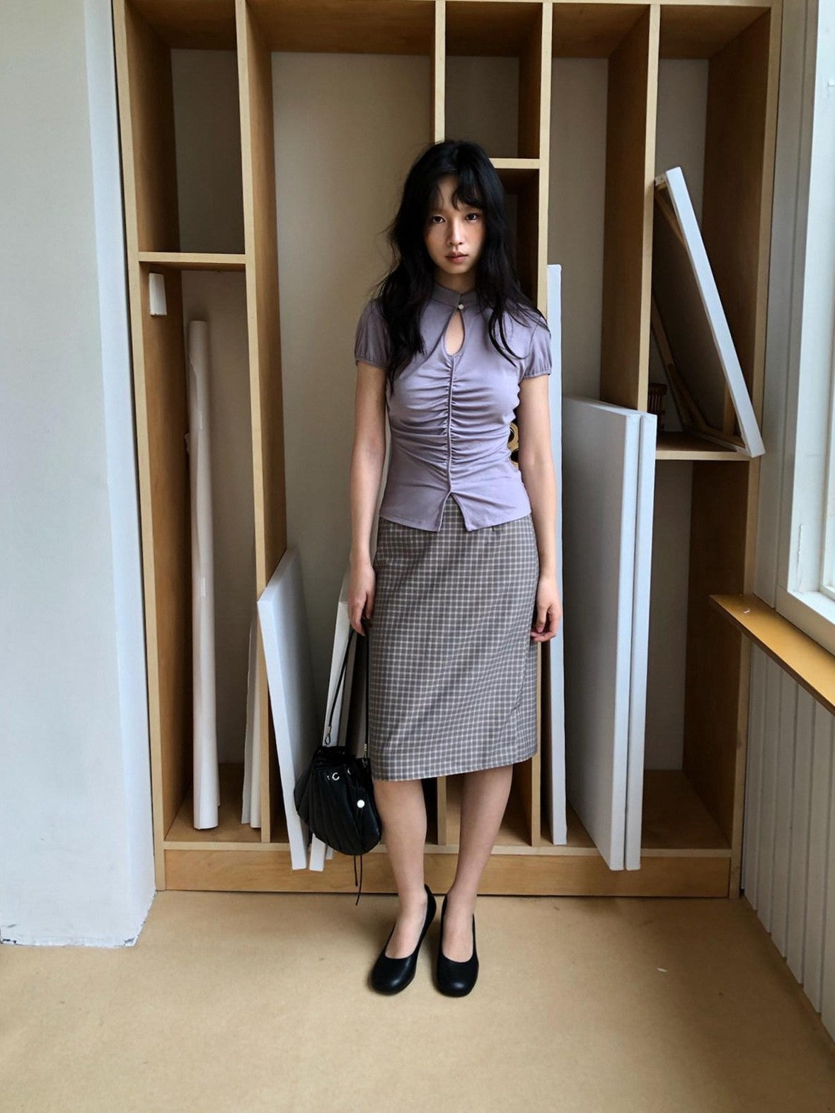 Dorydory Gray Purple Plaid Vintage Pencil Women&