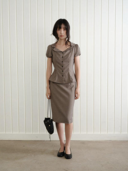 Dorydory Gray Purple Plaid Vintage Pencil Women&