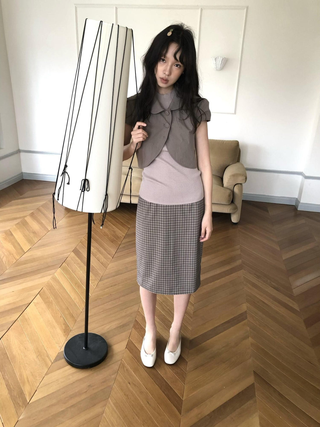 Dorydory Gray Purple Plaid Vintage Pencil Women&