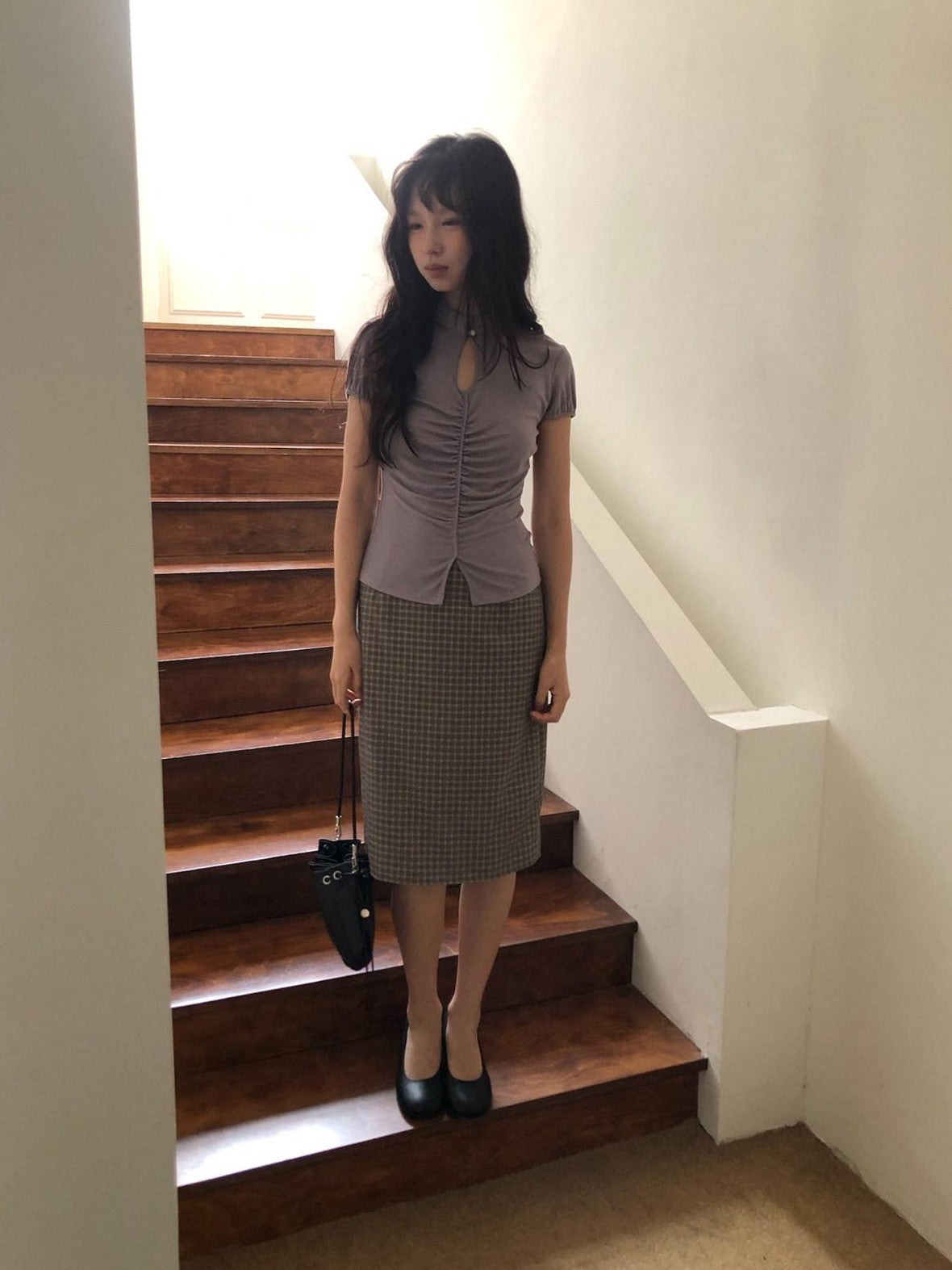Dorydory Gray Purple Plaid Vintage Pencil Women&