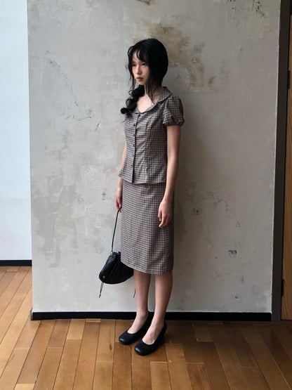 Dorydory Gray Purple Plaid Vintage Pencil Women&