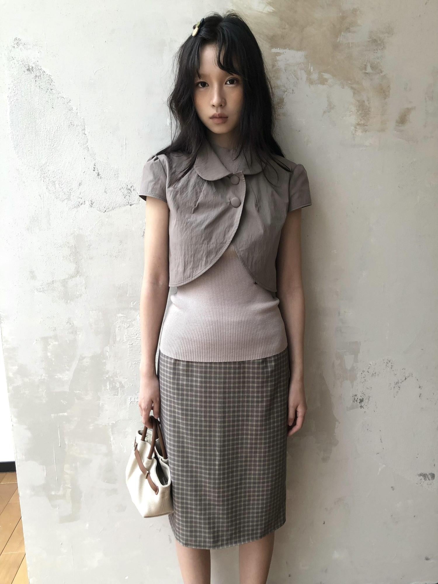 Dorydory Gray Purple Plaid Vintage Pencil Women&