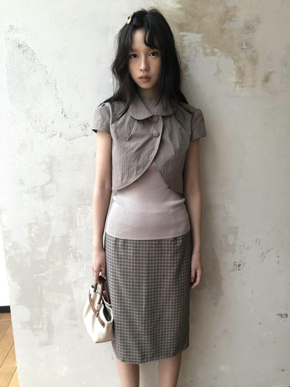 Dorydory Gray Purple Plaid Vintage Pencil Women&