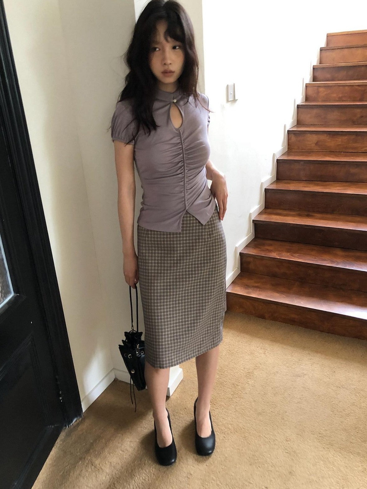 Dorydory Gray Purple Plaid Vintage Pencil Women&