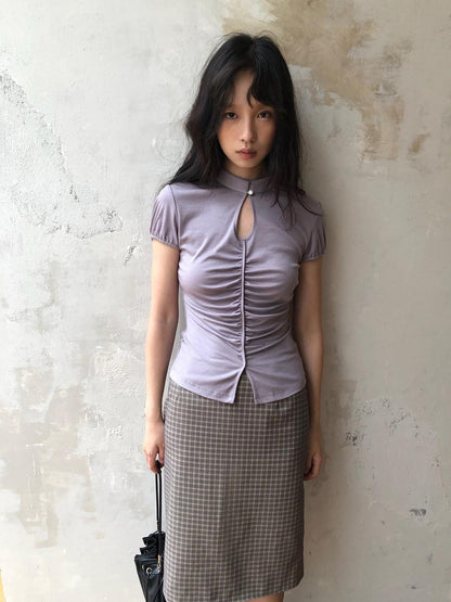 Dorydory Gray Purple Plaid Vintage Pencil Women&
