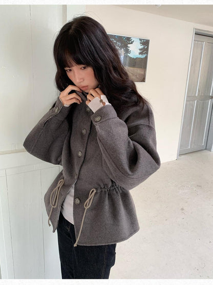 Dorydory Grey Blue Drawstring Tulip Cinched Waist Double Face Women&