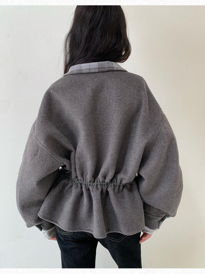 Dorydory Grey Blue Drawstring Tulip Cinched Waist Double Face Women&