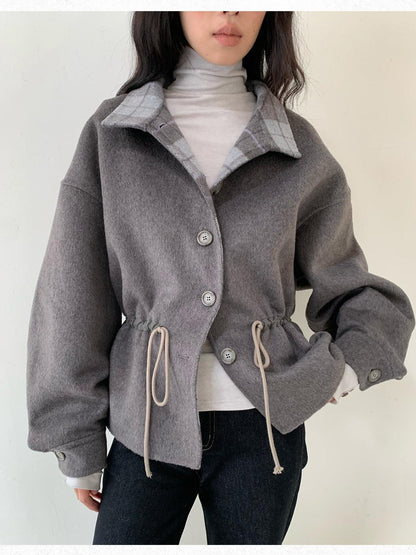 Dorydory Grey Blue Drawstring Tulip Cinched Waist Double Face Women&