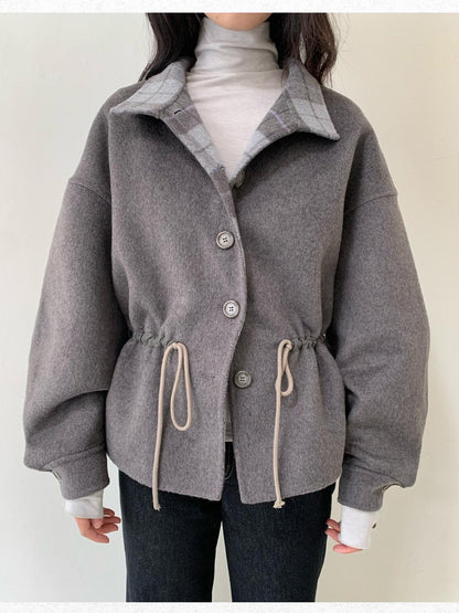 Dorydory Grey Blue Drawstring Tulip Cinched Waist Double Face Women&