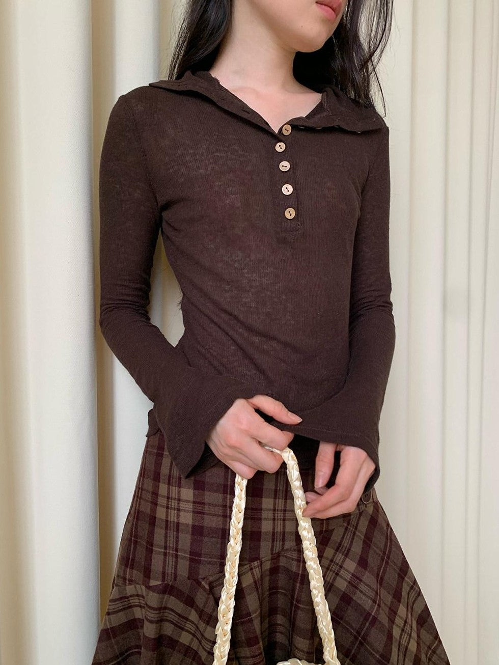 Dorydory High Neck Knot Detail Ribbed Lightweight Women&