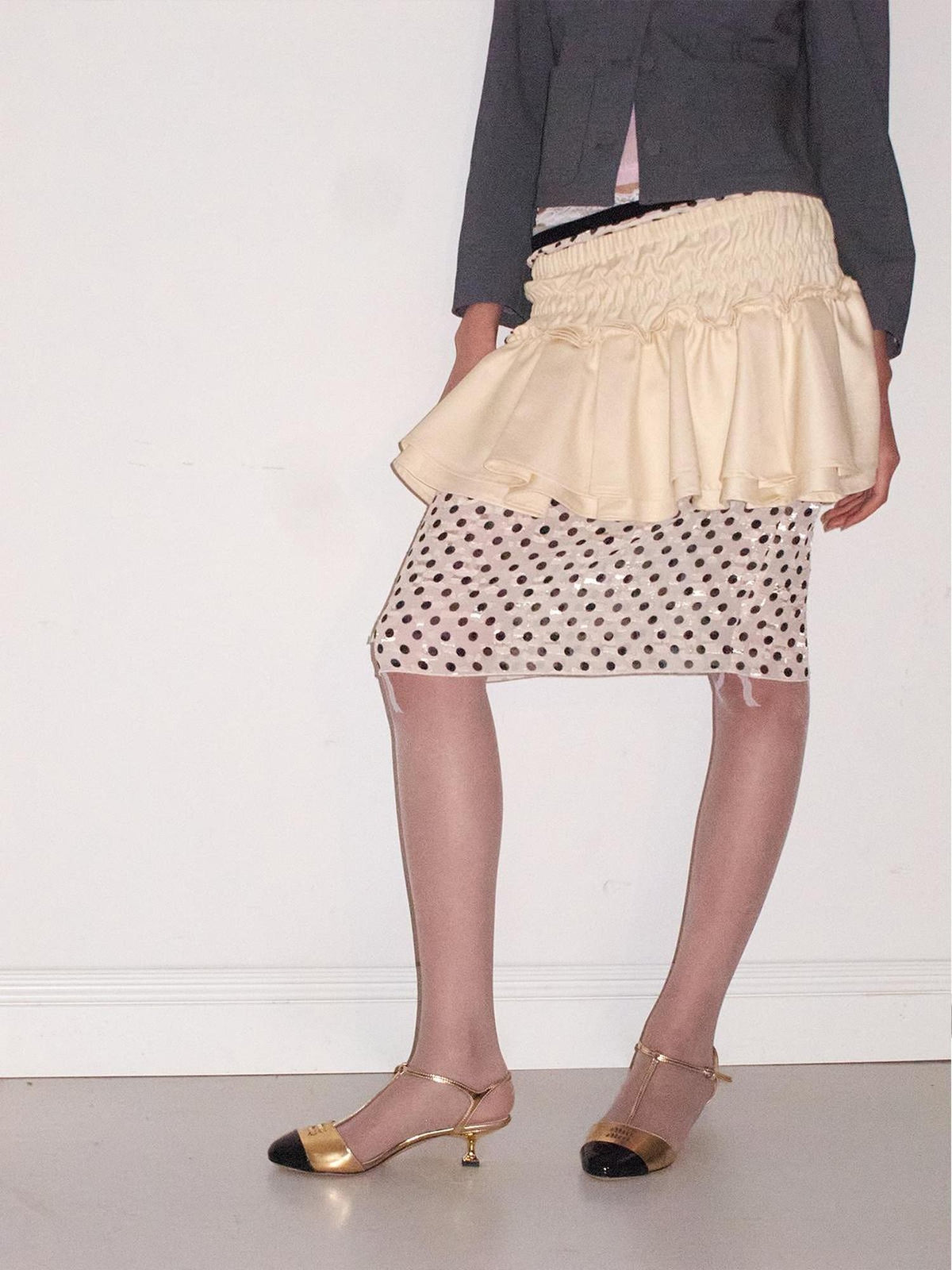 Dorydory Jacquard Sheer Polka Dot Mid Waist Women&