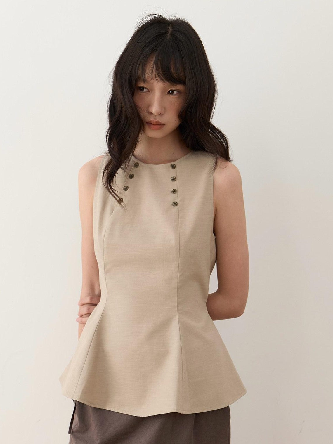 Dorydory Khaki Double Row Buttons A Line Waist Women&