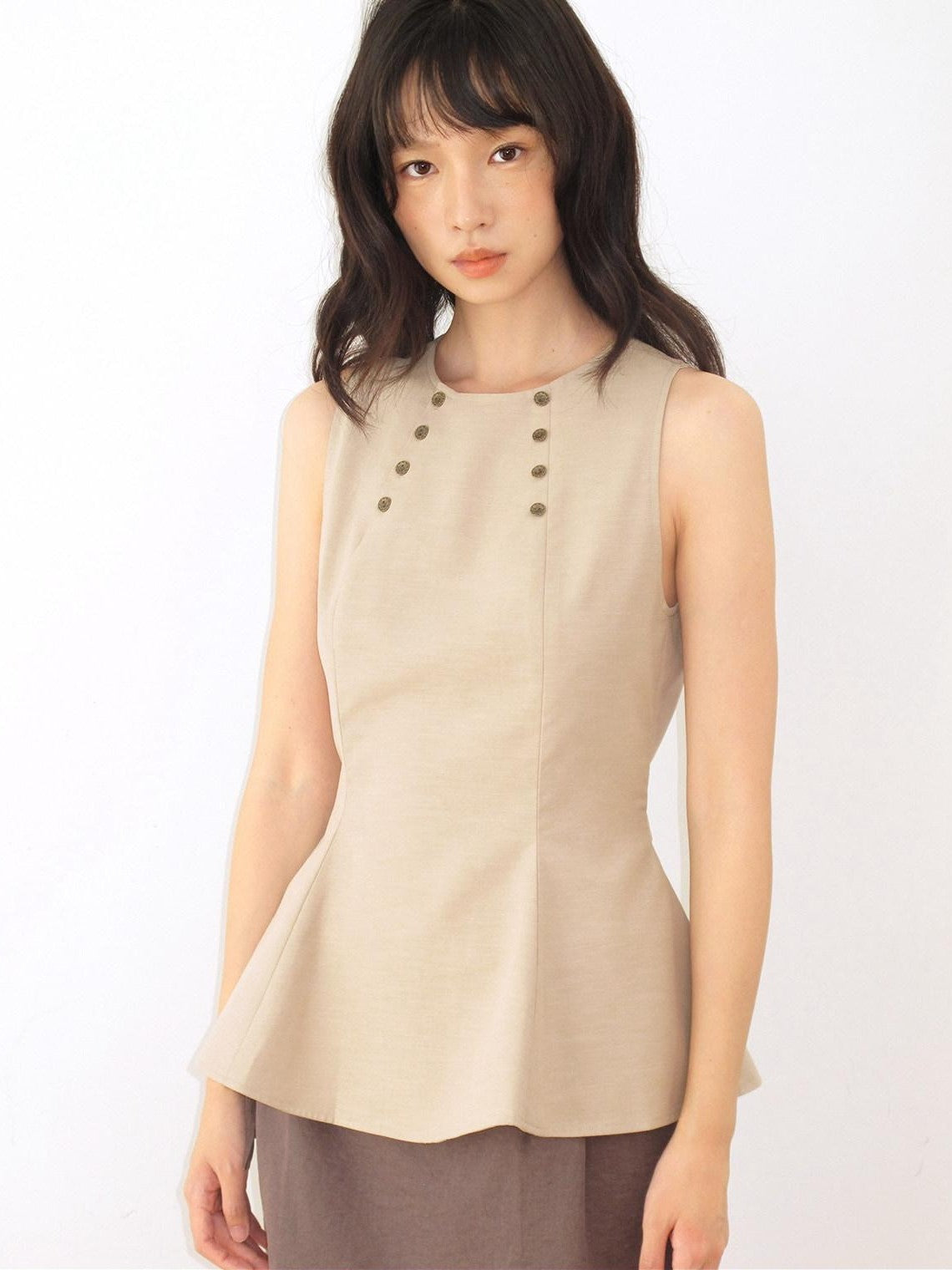 Dorydory Khaki Double Row Buttons A Line Waist Women&