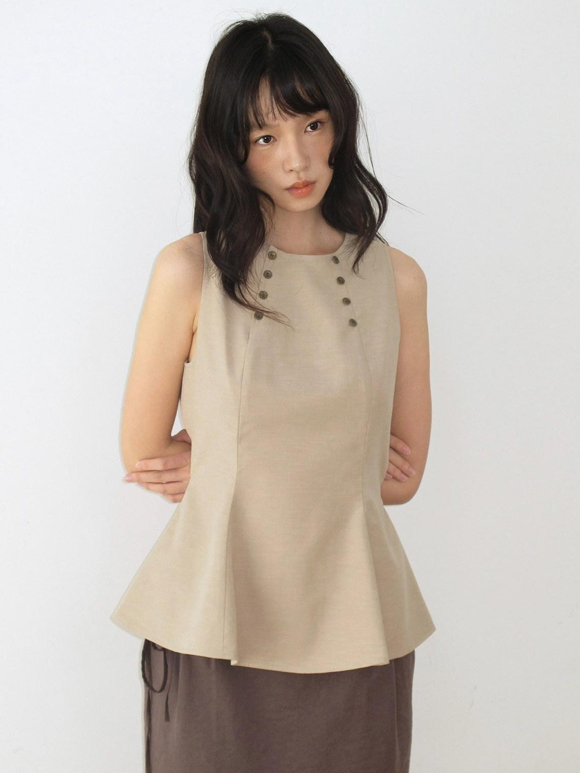 Dorydory Khaki Double Row Buttons A Line Waist Women&