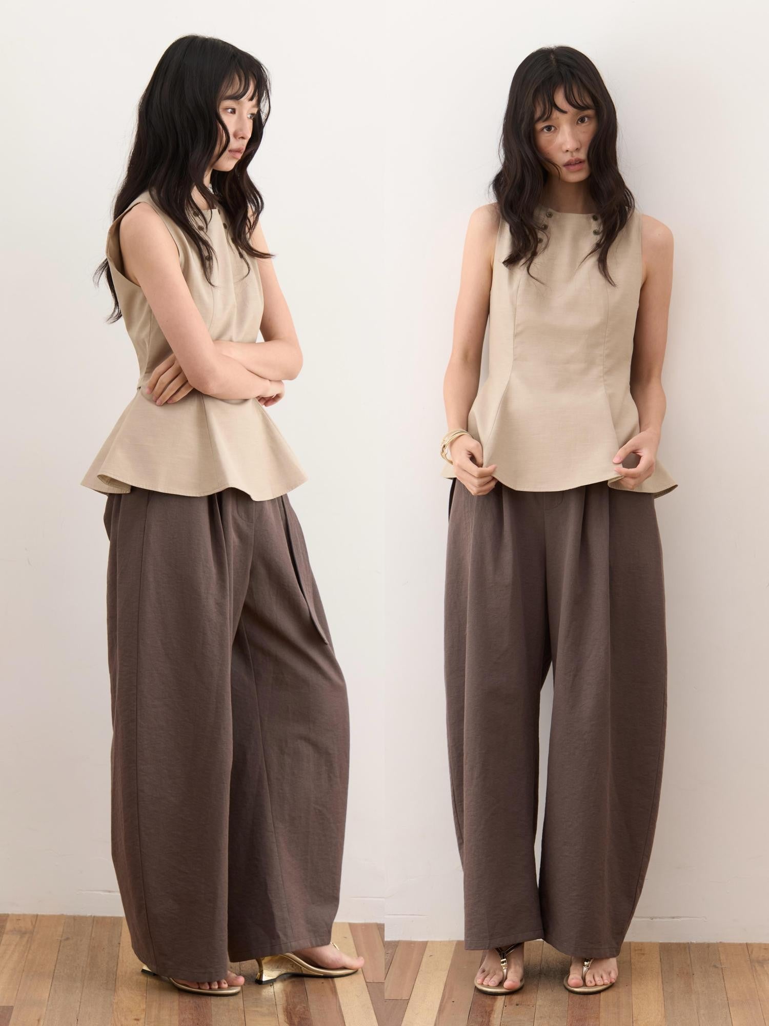 Dorydory Khaki Double Row Buttons A Line Waist Women&