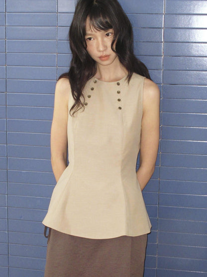 Dorydory Khaki Double Row Buttons A Line Waist Women&