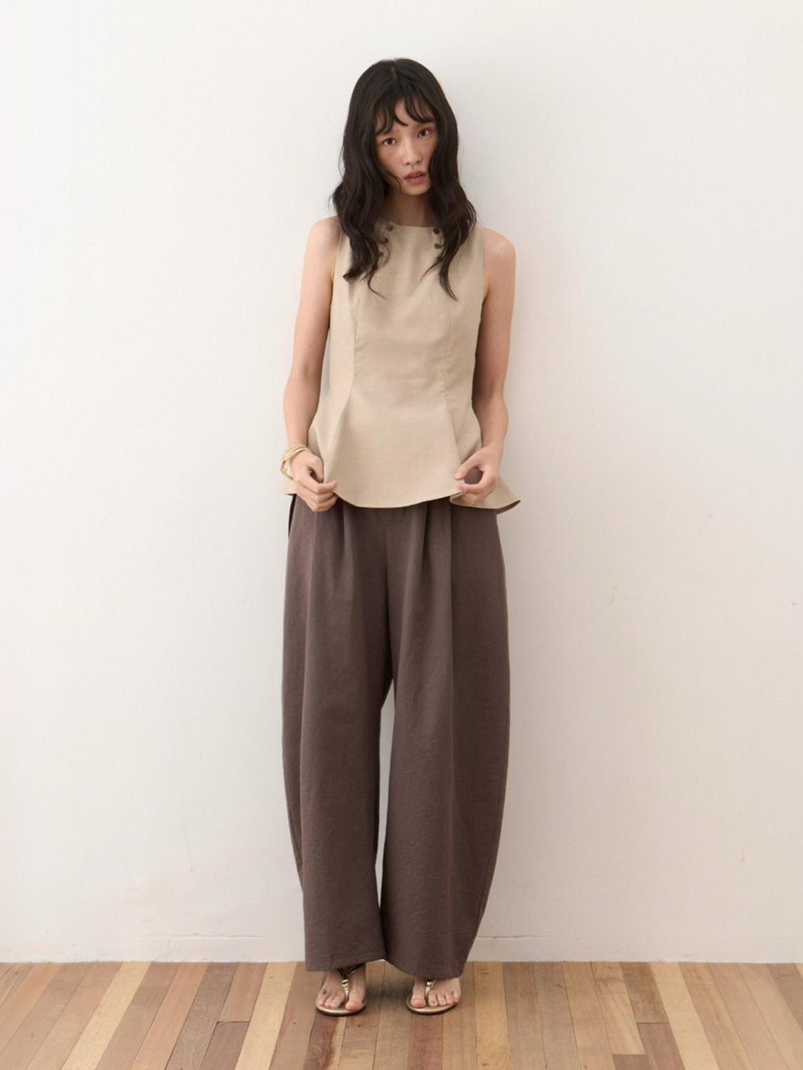 Dorydory Khaki Double Row Buttons A Line Waist Women&