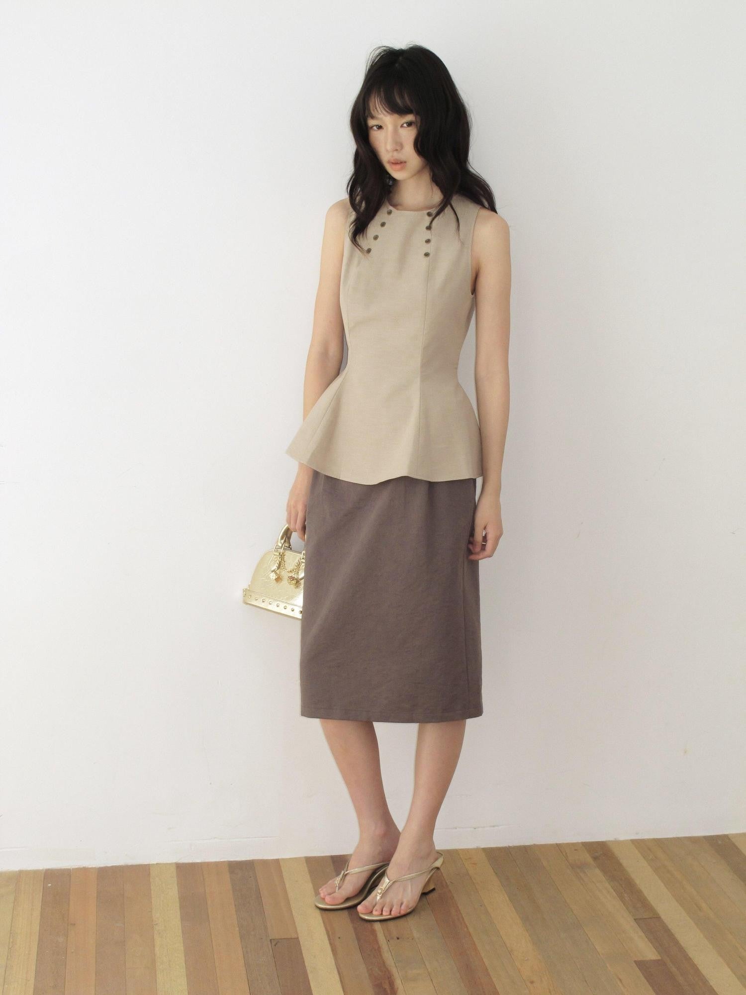 Dorydory Khaki Double Row Buttons A Line Waist Women&
