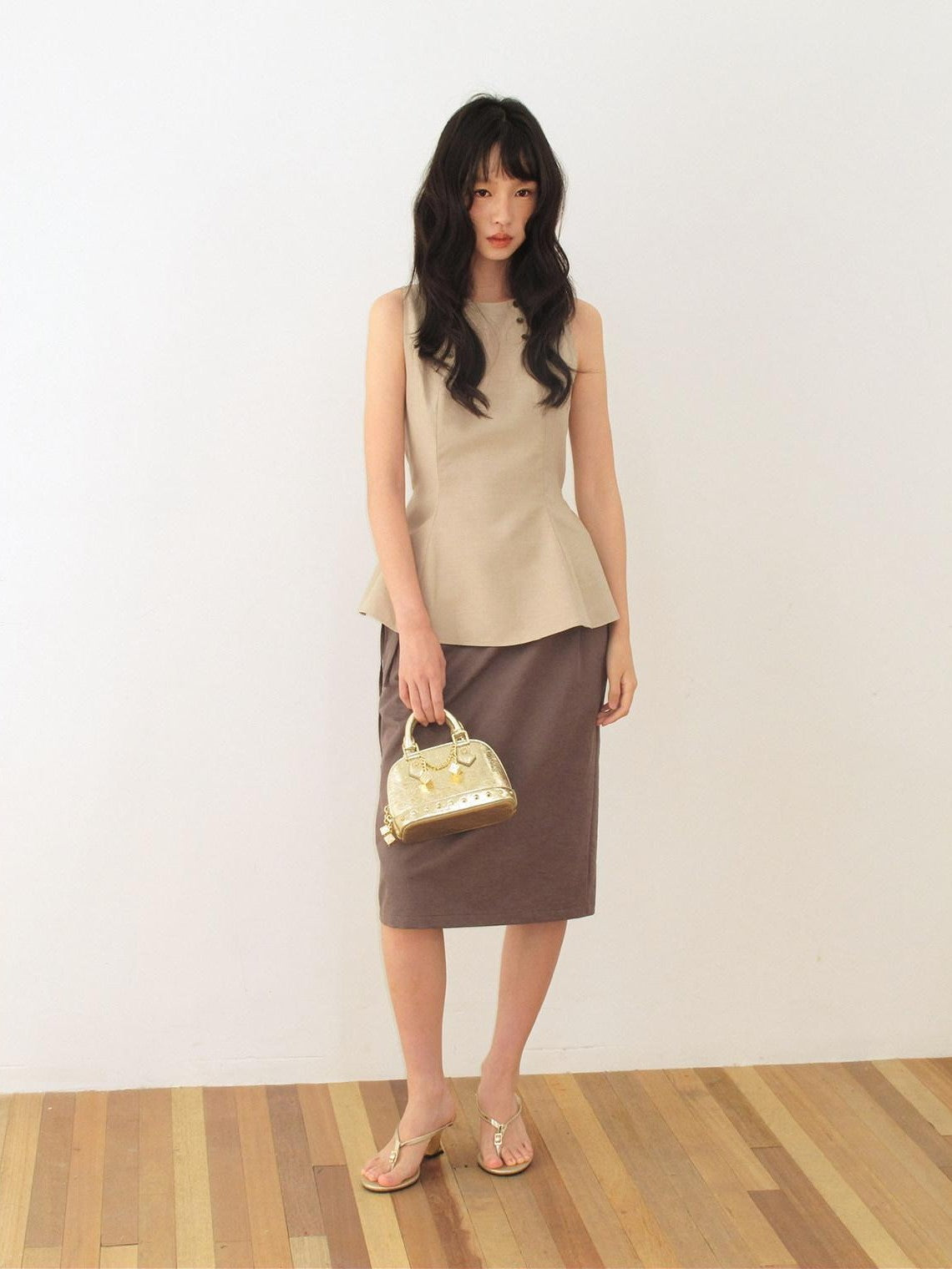Dorydory Khaki Double Row Buttons A Line Waist Women&