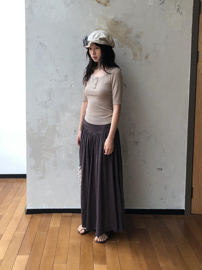 Dorydory Khaki Henley Neck Slim Fit Women&