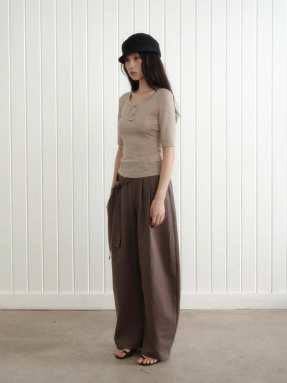 Dorydory Khaki Henley Neck Slim Fit Women&