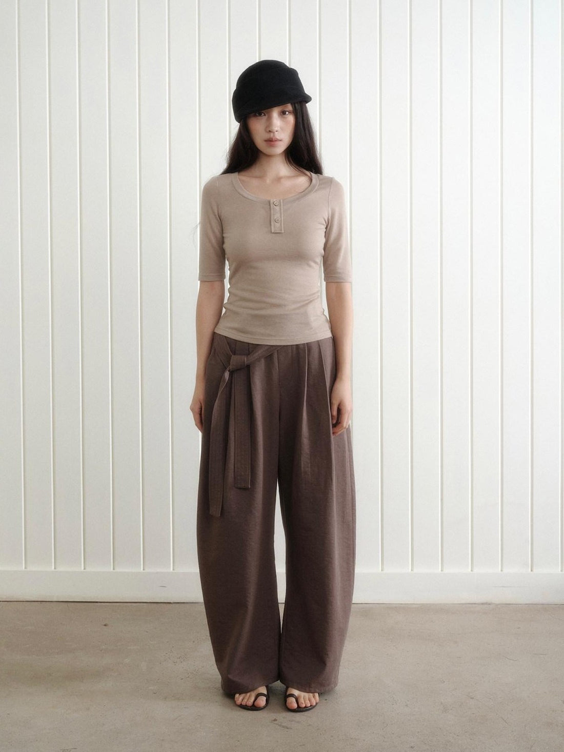 Dorydory Khaki Henley Neck Slim Fit Women&