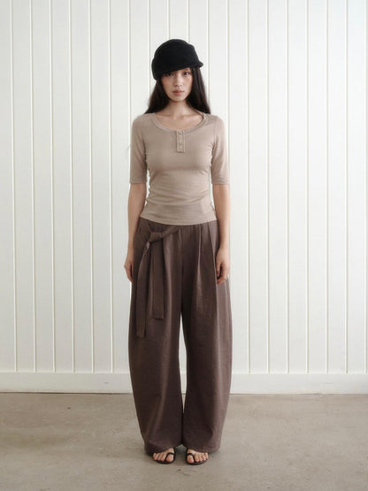 Dorydory Khaki Henley Neck Slim Fit Women&
