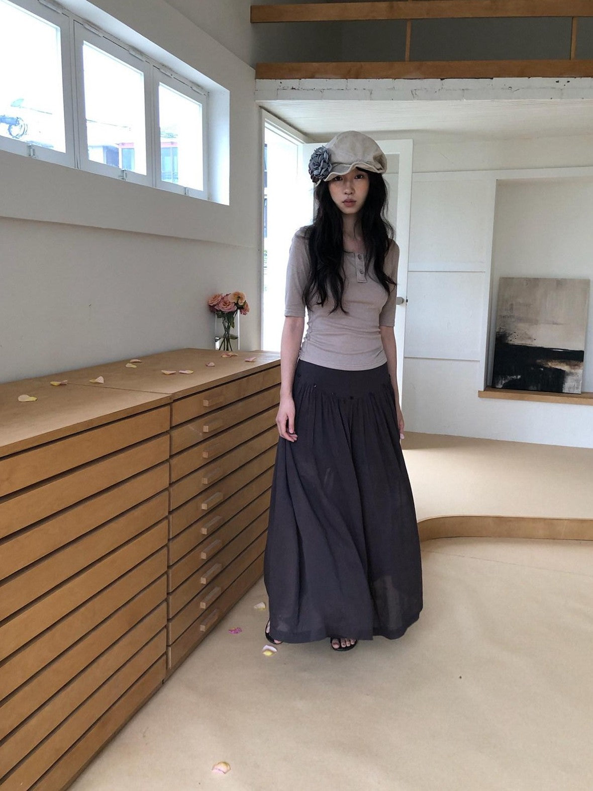 Dorydory Khaki Henley Neck Slim Fit Women&