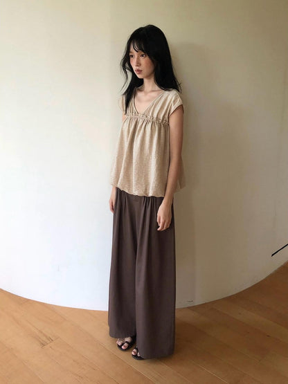 Dorydory Khaki Ruched V-neck Cropped Bubble Hem Women&