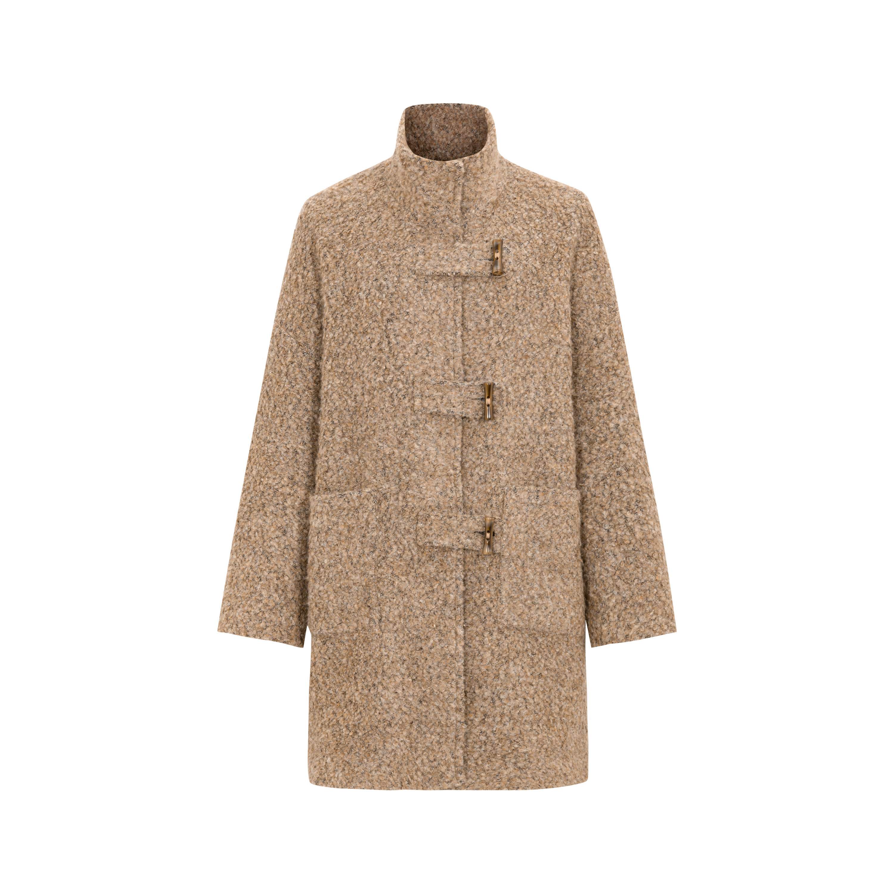 Dorydory_Khaki_Toggle_Button_Boucle_Stand_Collar_Mid_Length_Women&
