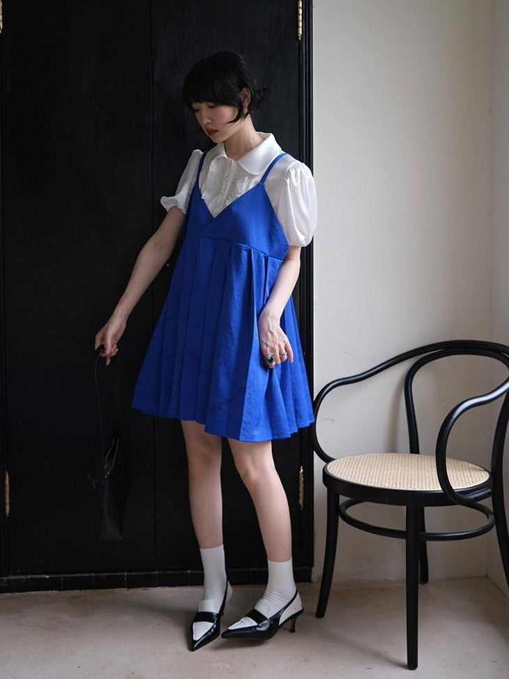 Dorydory Klein Blue Pleated Spliced High Waist Aline Women&